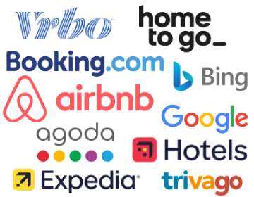 VRBO, Booking, Airbnb, Hoteles, Bing, Expedia